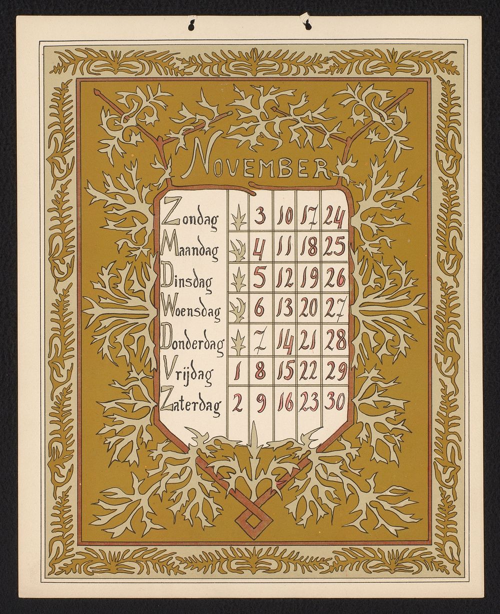 Kalenderblad voor november 1901 (1900) by Gebroeders Braakensiek, Netty van der Waarden, Gebroeders Braakensiek and C A J…