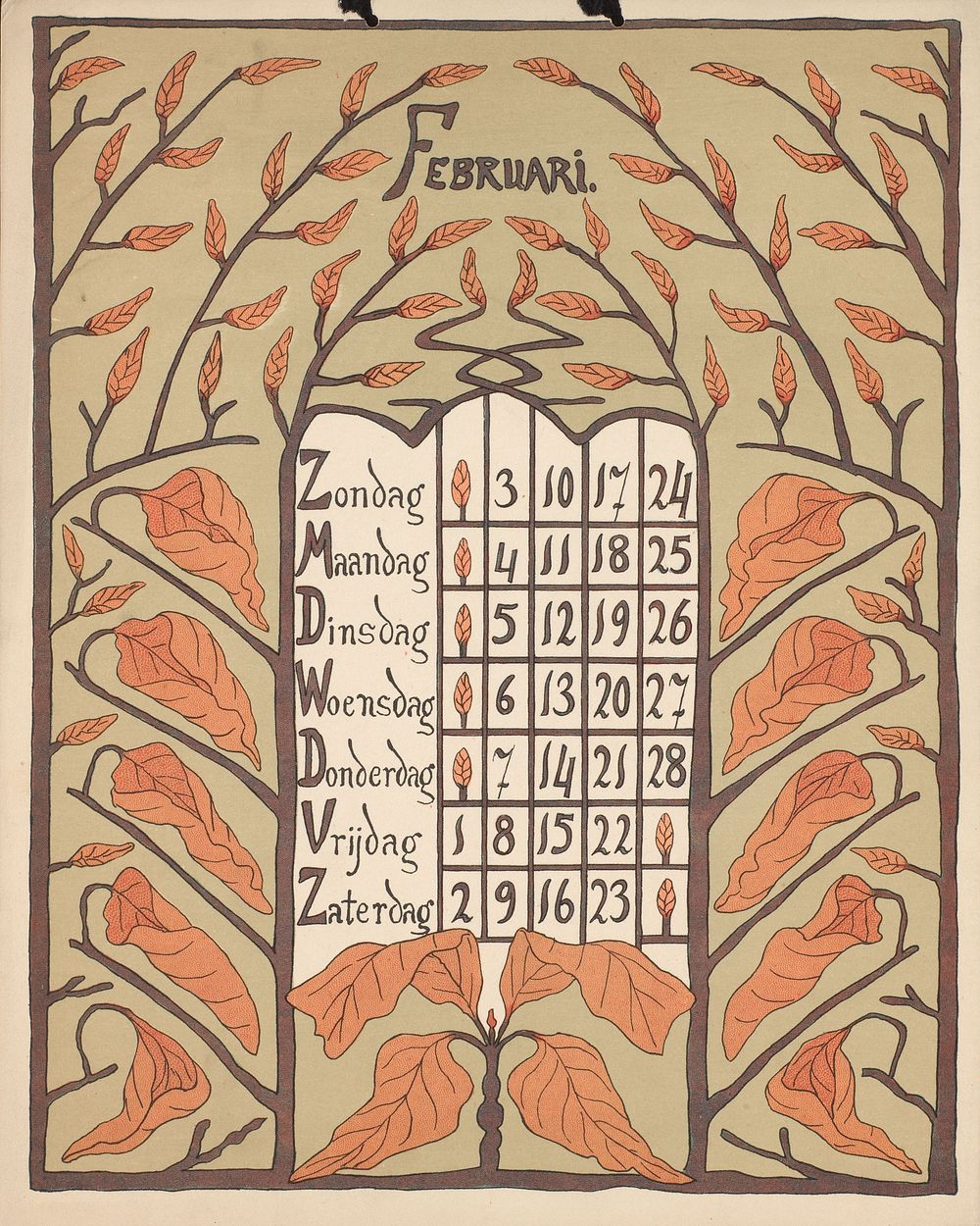Kalenderblad voor februari 1901 (1900) by Gebroeders Braakensiek, Netty van der Waarden, Gebroeders Braakensiek and C A J…