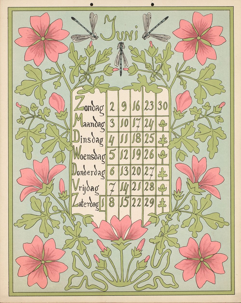 Kalenderblad voor juni 1901 (1900) by Gebroeders Braakensiek, Netty van der Waarden, Gebroeders Braakensiek and C A J van…