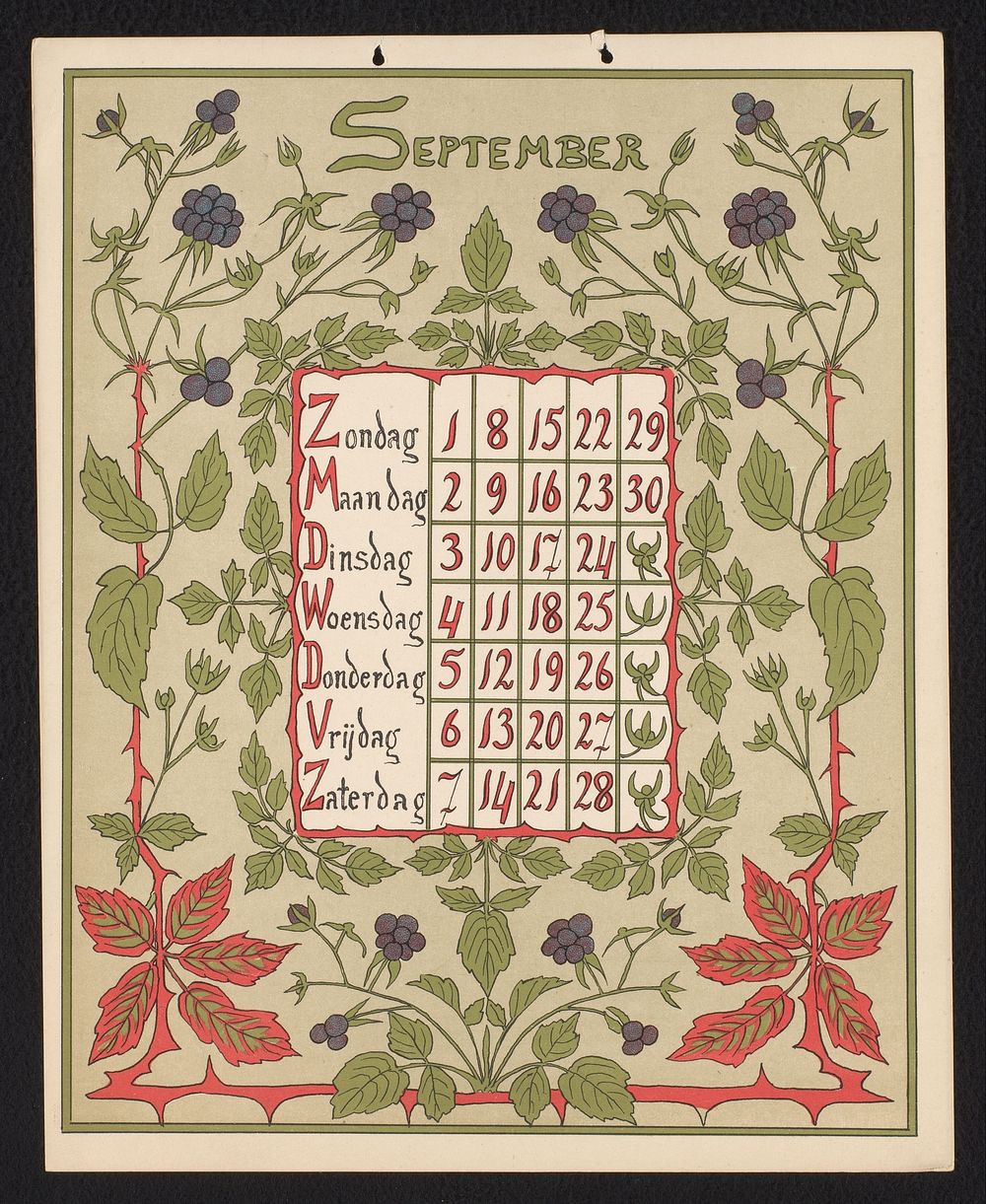 Kalenderblad voor september 1901 (1900) by Gebroeders Braakensiek, Netty van der Waarden, Gebroeders Braakensiek and C A J…