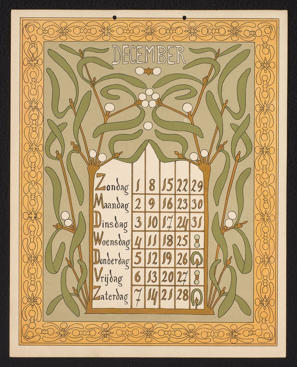 Kalenderblad voor december 1901 (1900) by Gebroeders Braakensiek, Netty van der Waarden, Gebroeders Braakensiek and C A J…