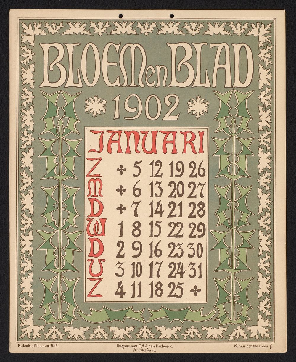 Kalenderblad voor januari 1902 (1901) by Gebroeders Braakensiek, Netty van der Waarden, Gebroeders Braakensiek and C A J van…