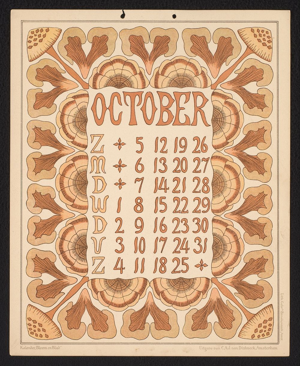 Kalenderblad voor oktober 1902 (1901) by Gebroeders Braakensiek, Netty van der Waarden, Gebroeders Braakensiek and C A J van…