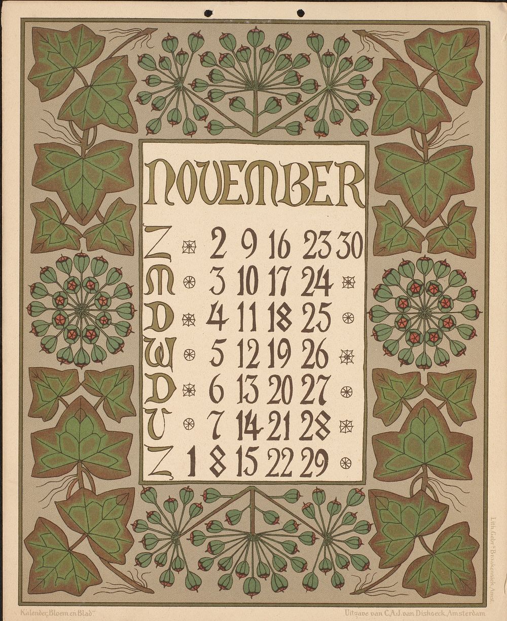 Kalenderblad voor november 1902 (1901) by Gebroeders Braakensiek, Netty van der Waarden, Gebroeders Braakensiek and C A J…