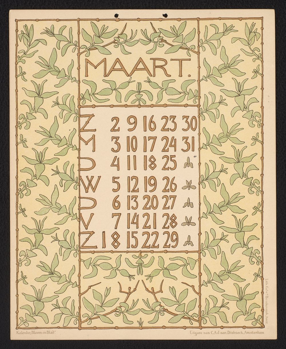 Kalenderblad voor maart 1902 (1901) by Gebroeders Braakensiek, Netty van der Waarden, Gebroeders Braakensiek and C A J van…