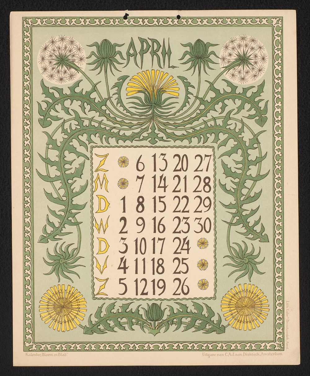 Kalenderblad voor april 1902 (1901) by Gebroeders Braakensiek, Netty van der Waarden, Gebroeders Braakensiek and C A J van…