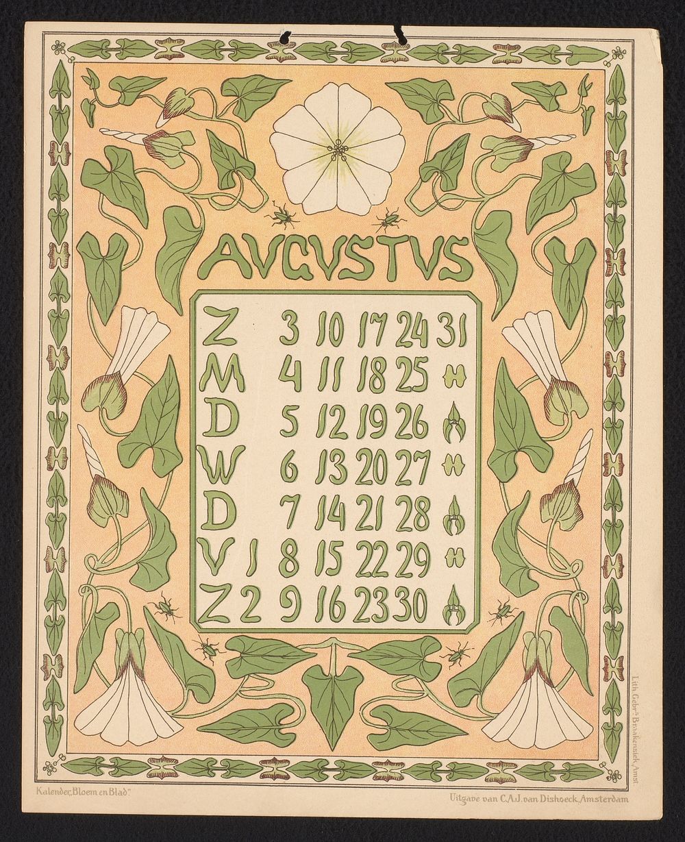 Kalenderblad voor augustus 1902 (1901) by Gebroeders Braakensiek, Netty van der Waarden, Gebroeders Braakensiek and C A J…