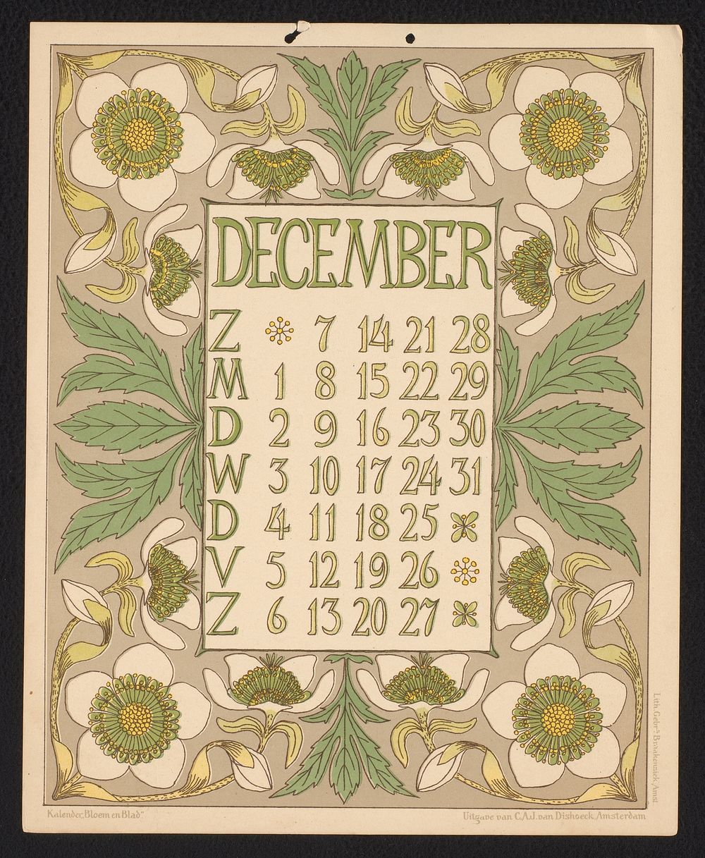 Kalenderblad voor december 1902 (1901) by Gebroeders Braakensiek, Netty van der Waarden, Gebroeders Braakensiek and C A J…