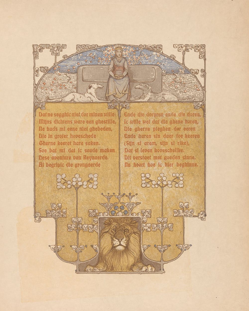 Blad met vier pagina's voor: Stijn Streuvels, Reinaert de Vos, 1910 (c. 1910) by Bernard Willem Wierink