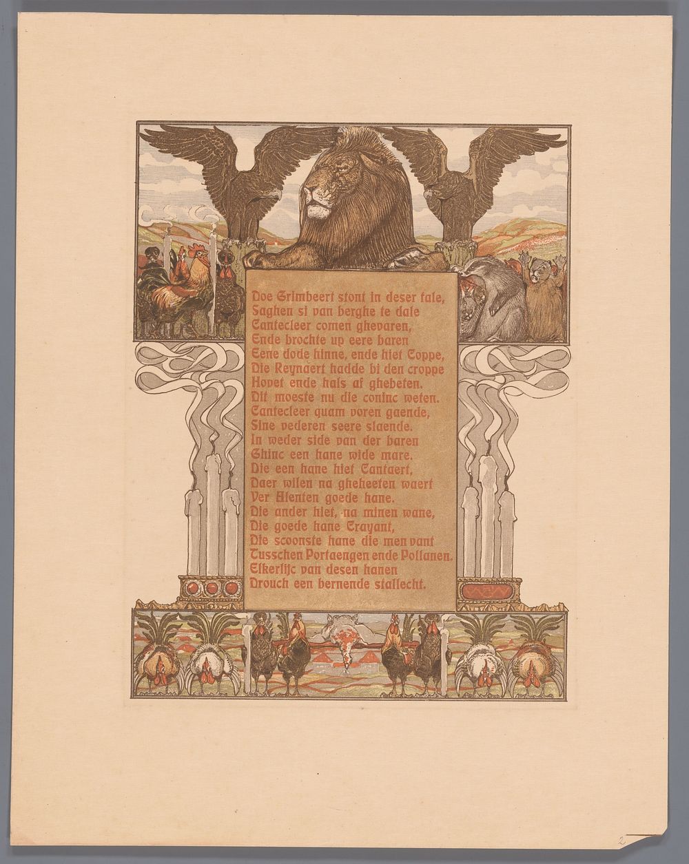 Gedoofde kaarsen en leeuw (Nobel) geflankeerd door adelaars (1910) by Bernard Willem Wierink