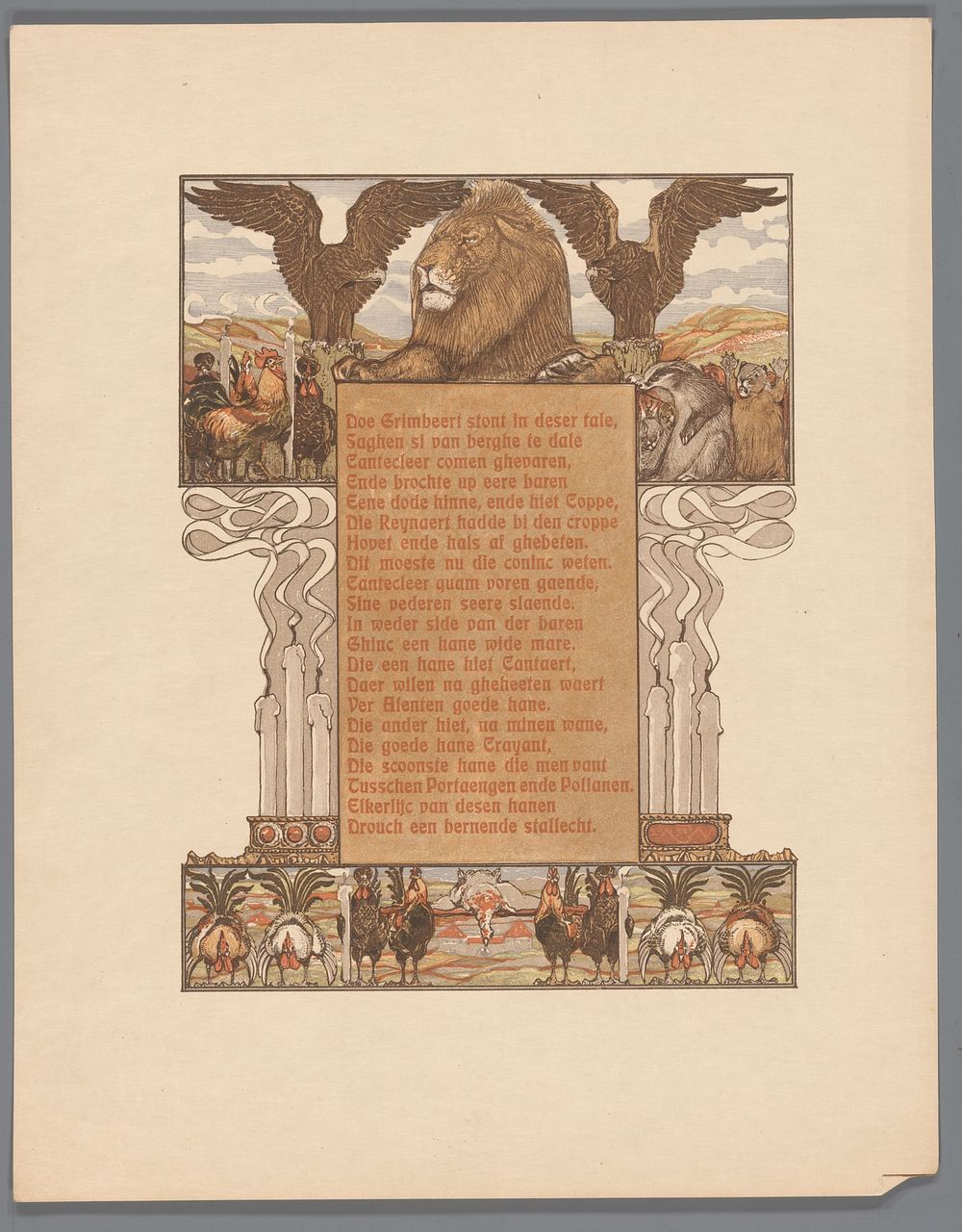 Gedoofde kaarsen en leeuw (Nobel) geflankeerd door adelaars (1910) by Bernard Willem Wierink