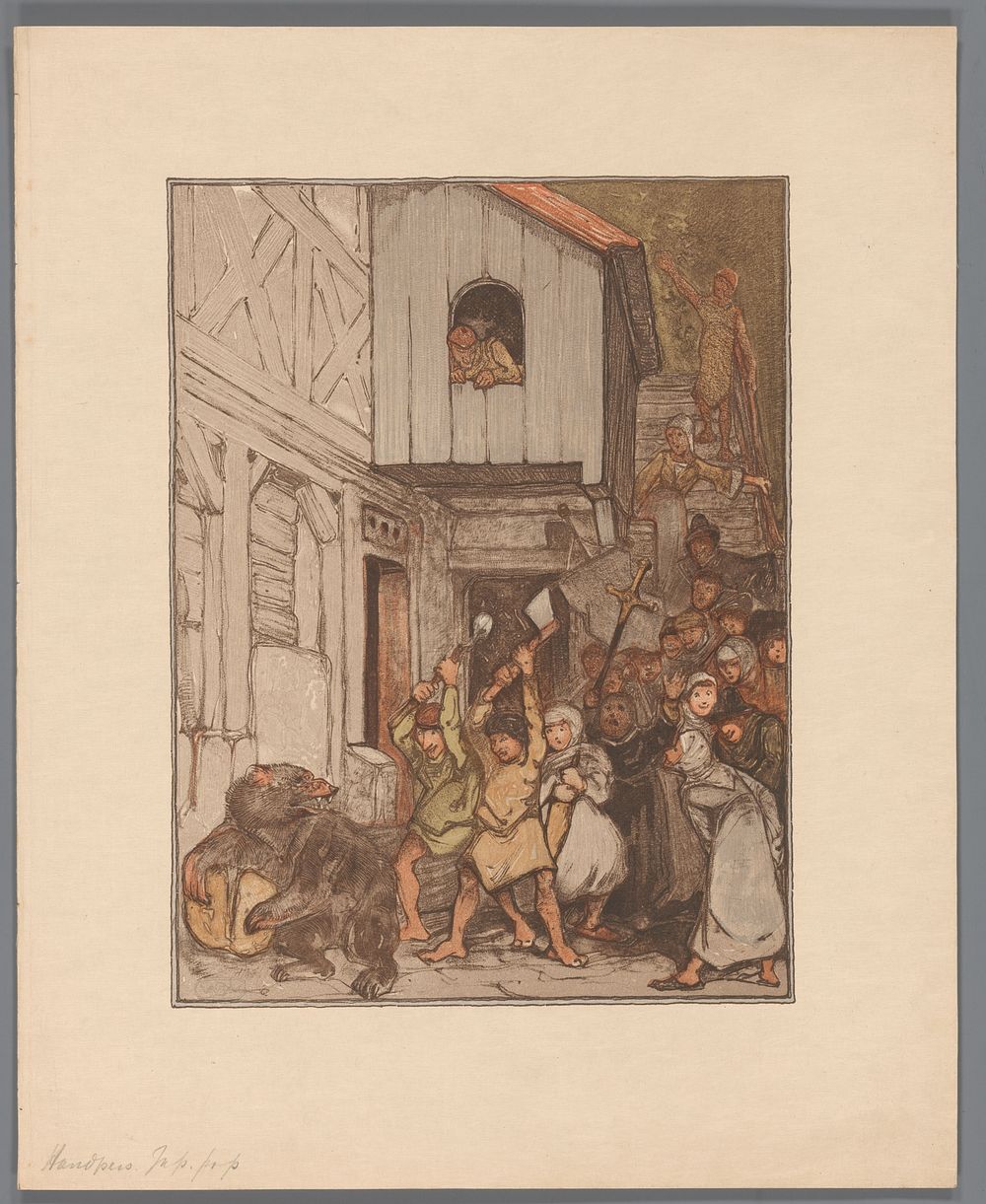 Beer (Bruun) wordt aangevallen door een menigte (c. 1910) by Bernard Willem Wierink