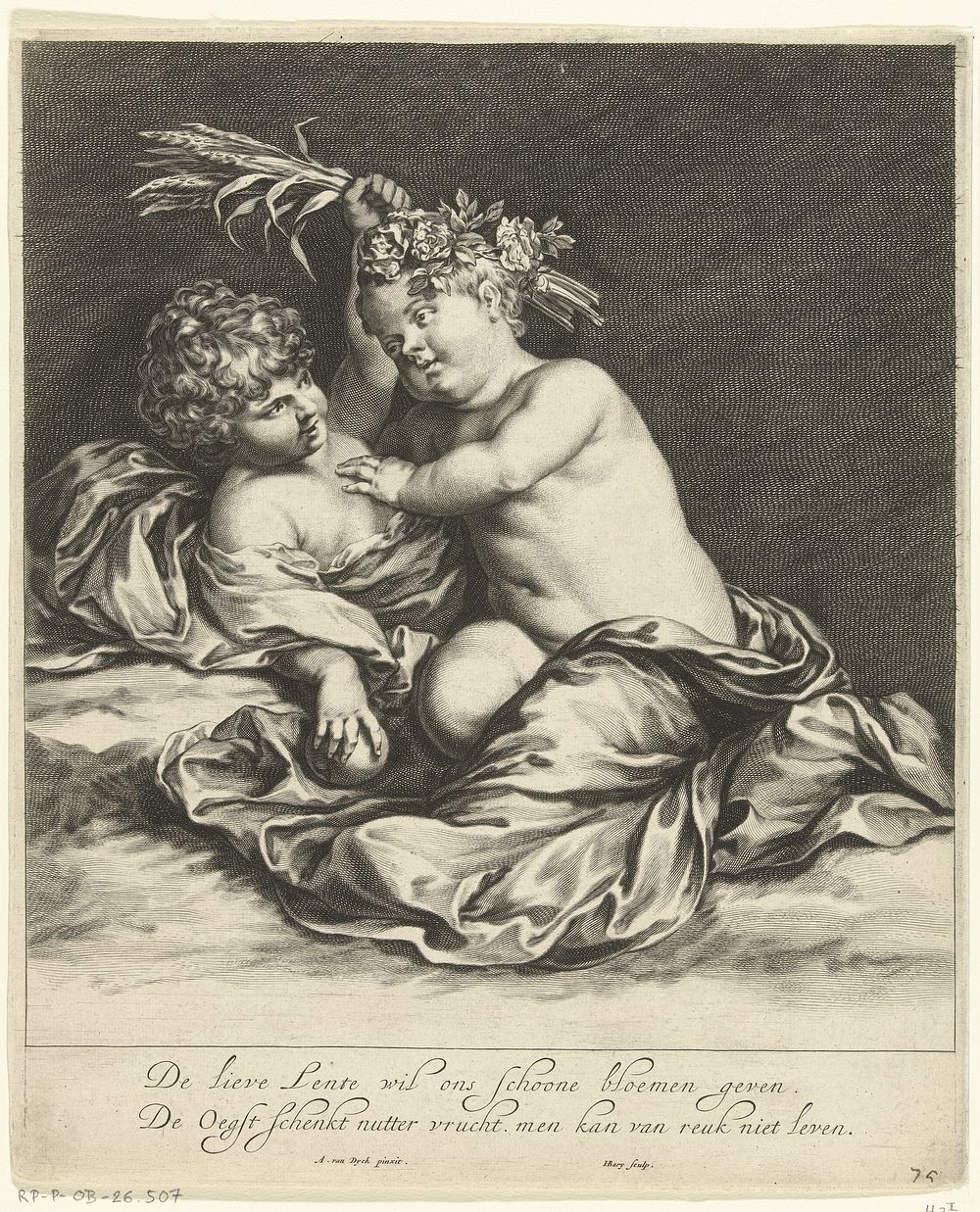 Twee spelende kinderen: Lente en Herfst (1657 - 1677) by Hendrik Bary and Anthony van Dyck