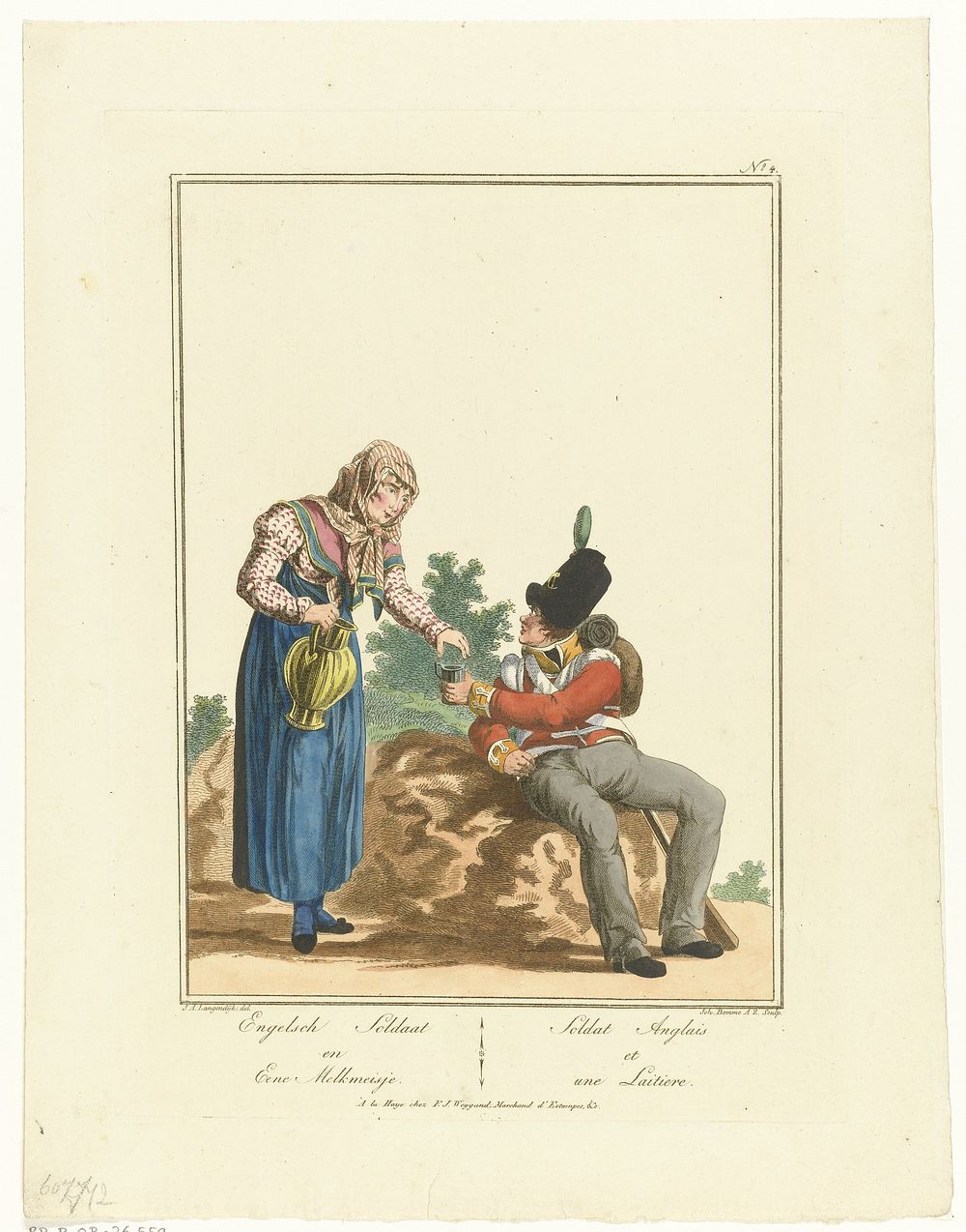 Zittende soldaat en melkmeisje (1800 - 1841) by Joannes Bemme, Jan Anthonie Langendijk Dzn and François Joseph Weygand