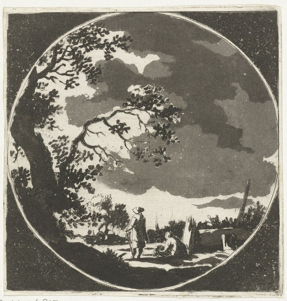 Landschap met twee wandelaars (1778 - 1838) by Anthonie van den Bos and Aarnout ter Himpel