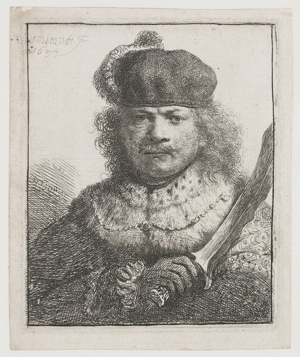 Self-portrait with Raised Sabre (1634) by Rembrandt van Rijn and Rembrandt van Rijn