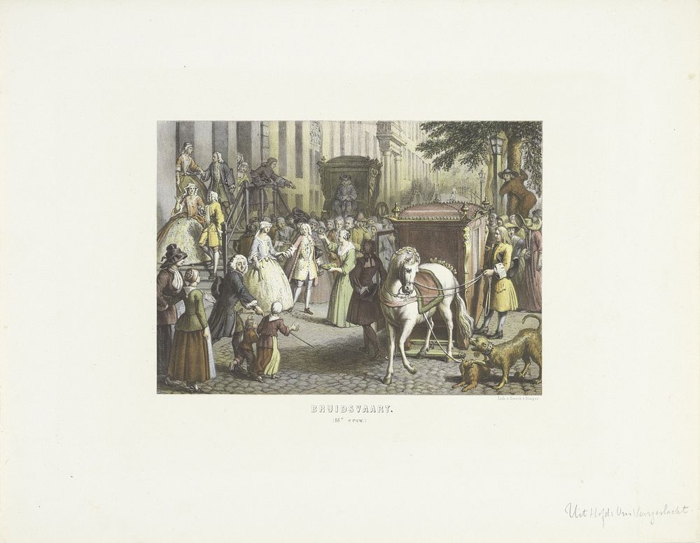Bruidspaar stapt in koets (1857 - 1864) by Emrik and Binger, Emrik and Binger and A C Kruseman