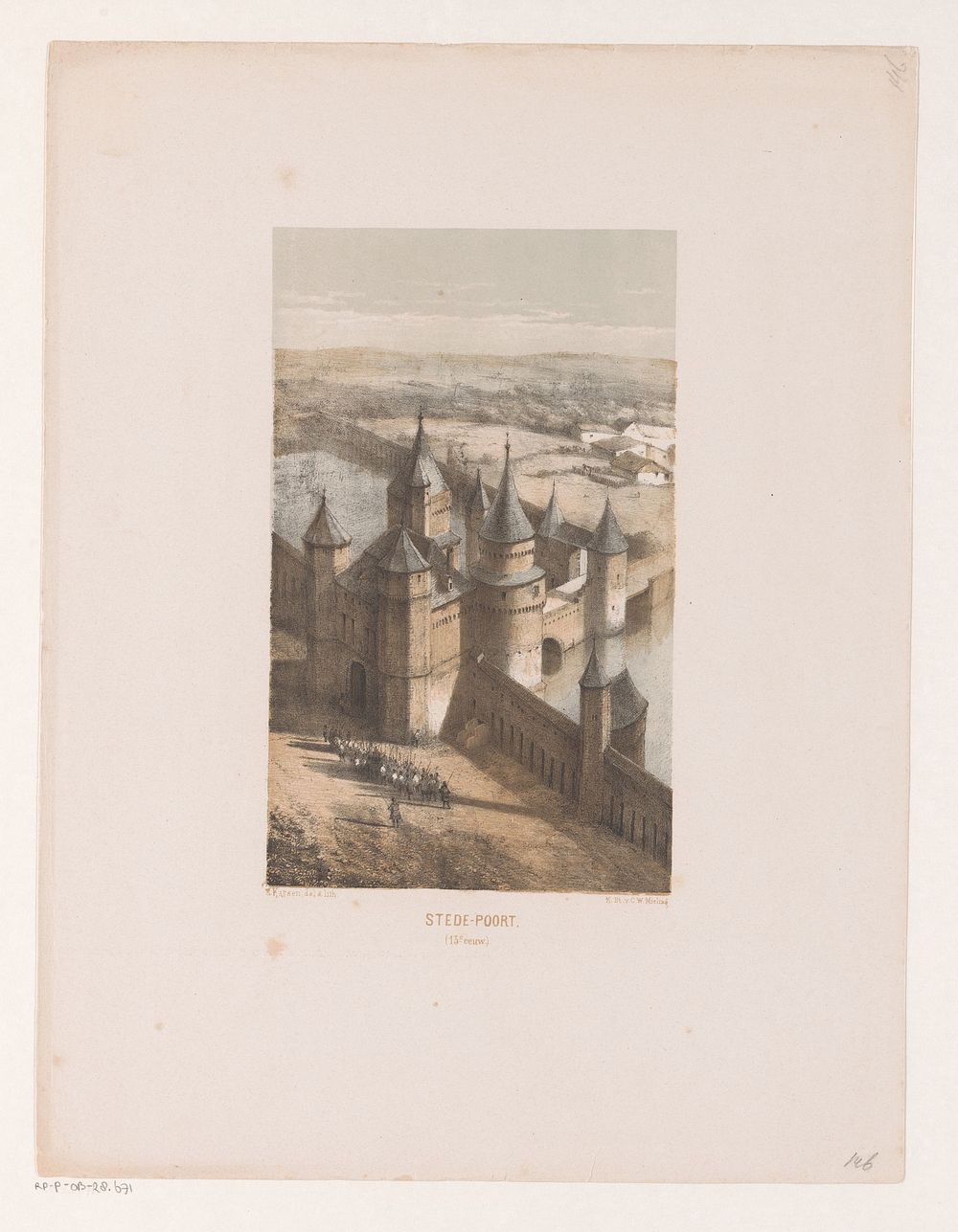 Stadspoort in de dertiende eeuw (1859 - 1864) by Kasparus Karsen, Kasparus Karsen and Koninklijke Nederlandse Steendrukkerij…