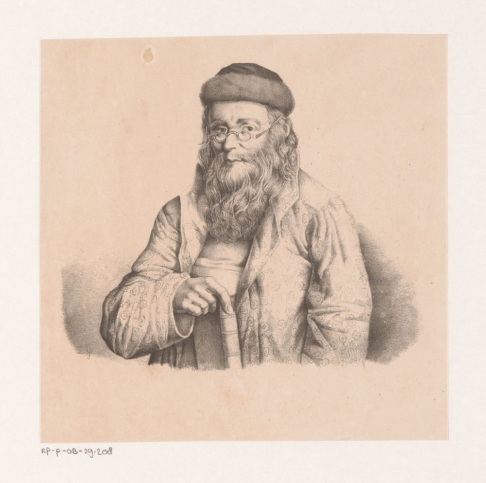 Portret van man met bontmuts (1809 - 1899) by anonymous