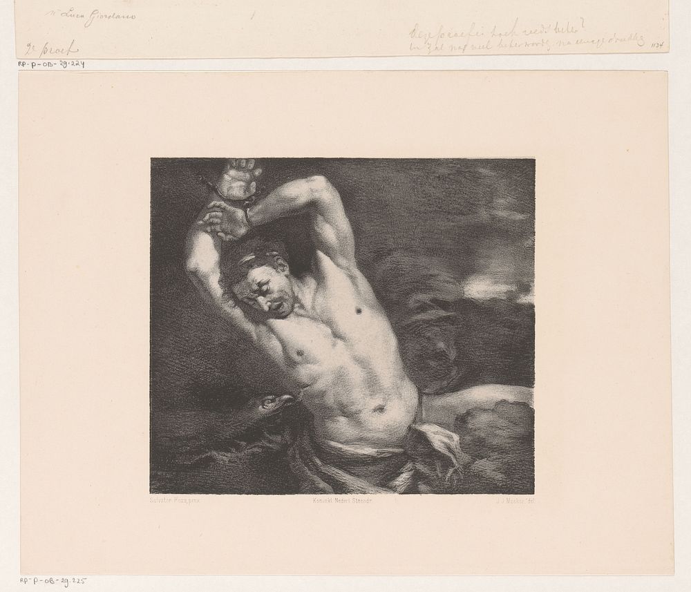Roofvogel trekt de lever uit het lichaam van Prometheus (1867 - 1874) by Jan Mesker, Salvator Rosa and Koninklijke…
