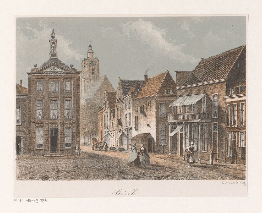 Gezicht op een straat in Brielle (1863) by anonymous and Koninklijke Nederlandse Steendrukkerij van C W Mieling