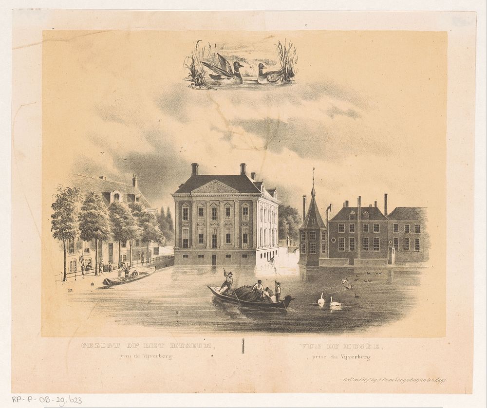 Mauritshuis en hofvijver te Den Haag (1830 - 1846) by H F Soeterik, A P van Langenhuijsen and A P van Langenhuijsen