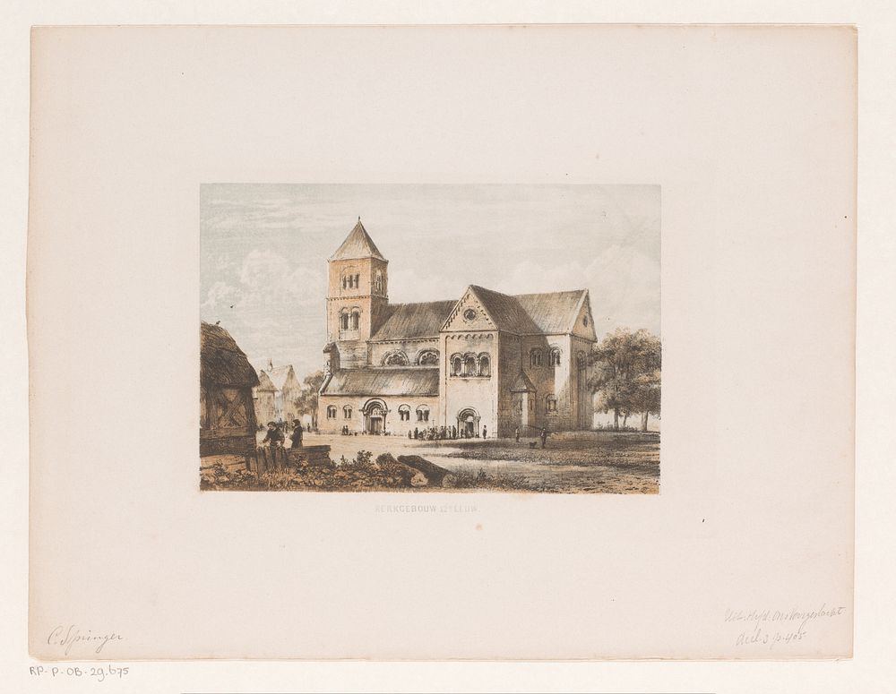 Twaalfde-eeuwse kerk (in or before 1861) by Cornelis Springer and Arie Cornelis Kruseman