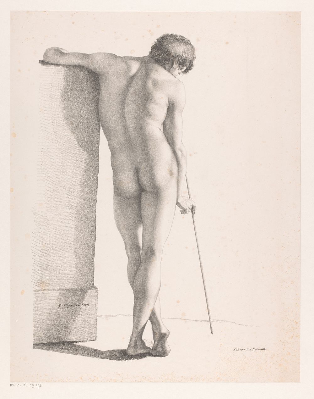 Mannelijk naakt (1828 - 1830) by L Tilger, Jan Ekels II and Jean Augustin Daiwaille