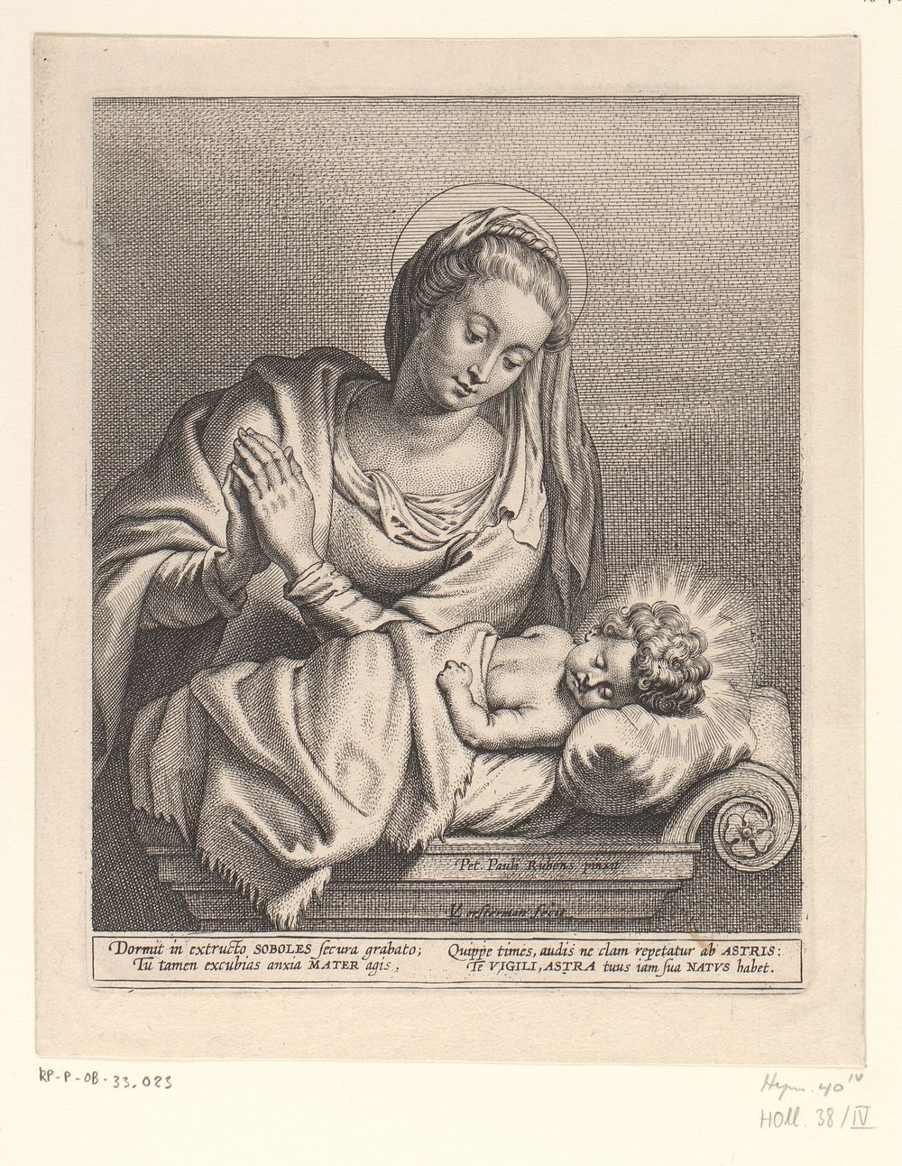 Maria in aanbidding bij het Christuskind (1640 - 1675) by Lucas Vorsterman I and Peter Paul Rubens
