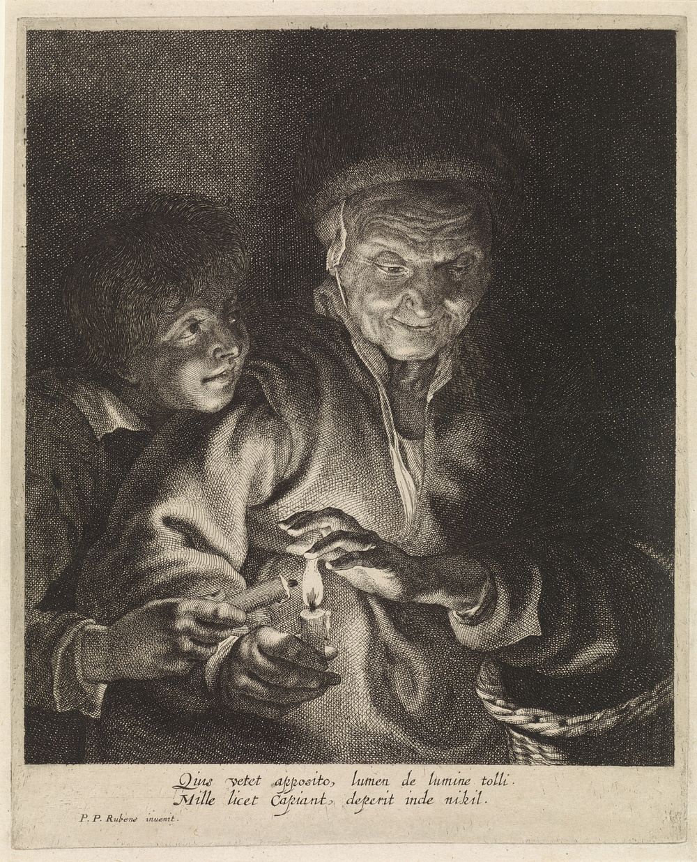 Oude vrouw en jongen met kaarsen (1616 - 1707) by anonymous, Paulus Pontius and Peter Paul Rubens