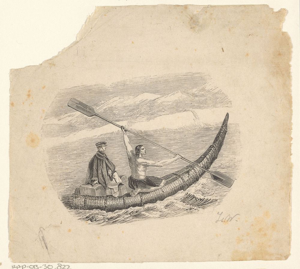 Halfnaakte man een vrouw met bagage vervoerend op een traditionele boot (1836 - 1912) by Isaac Weissenbruch