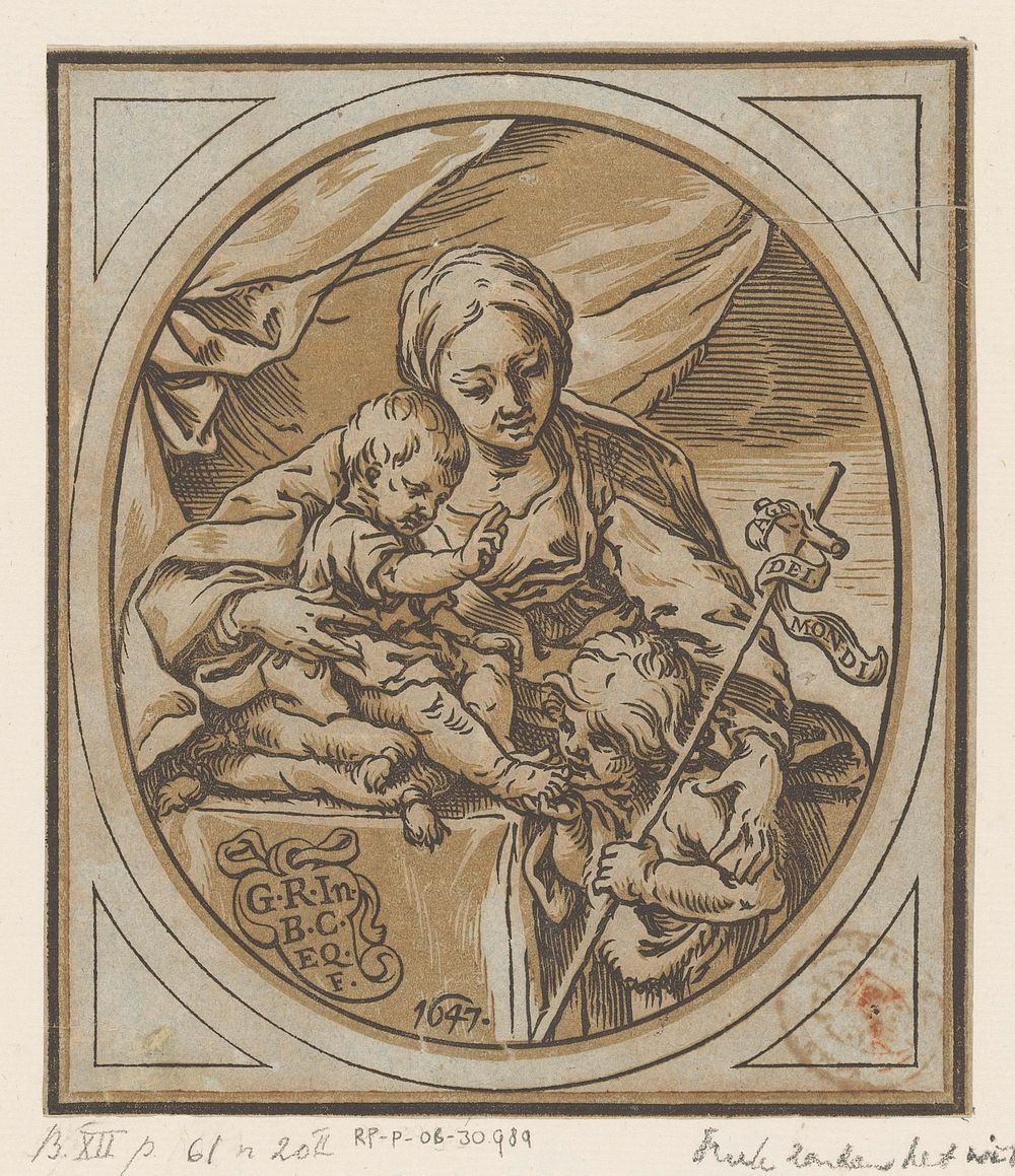 Maria met Kind en Johannes de Doper (1647) by Bartolommeo Coriolano and Guido Reni