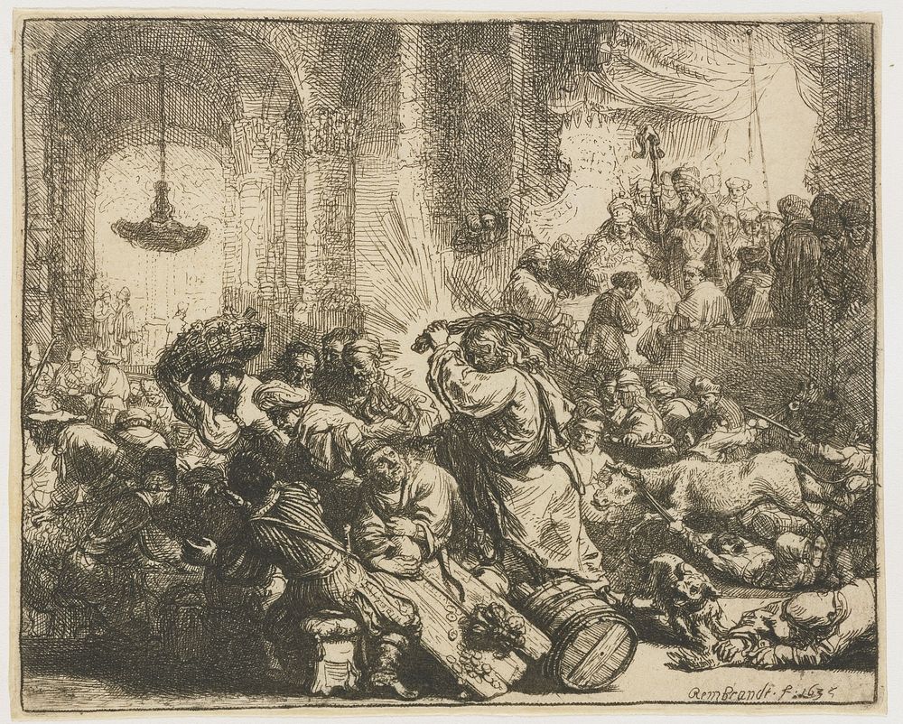 Christ driving the money changers from the temple (1635) by Rembrandt van Rijn and Rembrandt van Rijn
