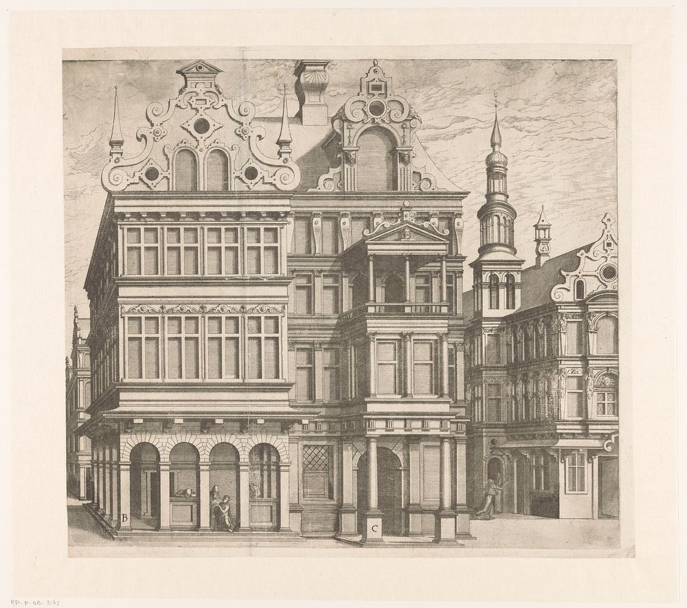 Gezicht op twee huizen (1547 - 1578) by Joannes van Doetechum II, Joannes van Doetechum I, Lucas van Doetechum, Hans…