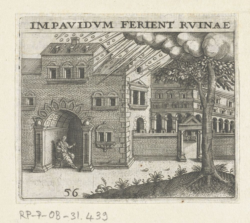 Man schuilt voor een hagelstorm (1596) by Theodor de Bry, Jean Jacques Boissard, Theodor de Bry and Denis Lebey de Batilly