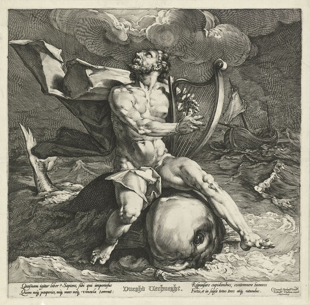 Arion op de dolfijn (1589) by Jan Harmensz Muller, Cornelis Cornelisz van Haarlem and Harmen Jansz Muller