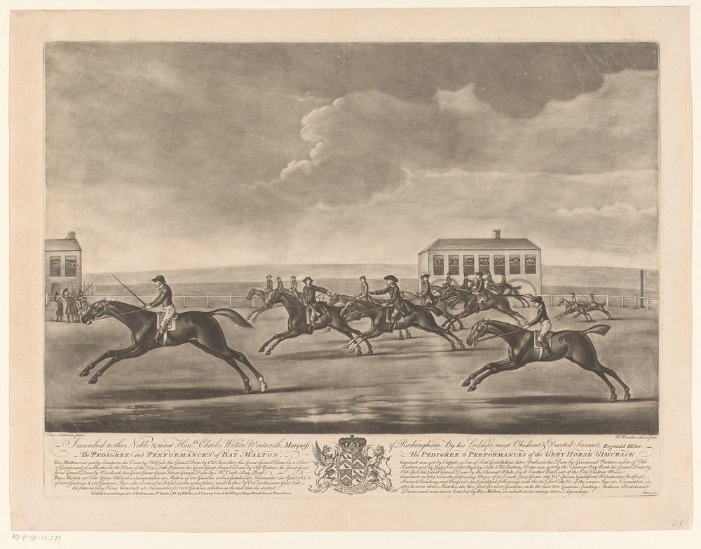 Renbaan met racepaarden (1766) by Richard Houston, Francis Sartorius I, Robert Sayer and R Heber