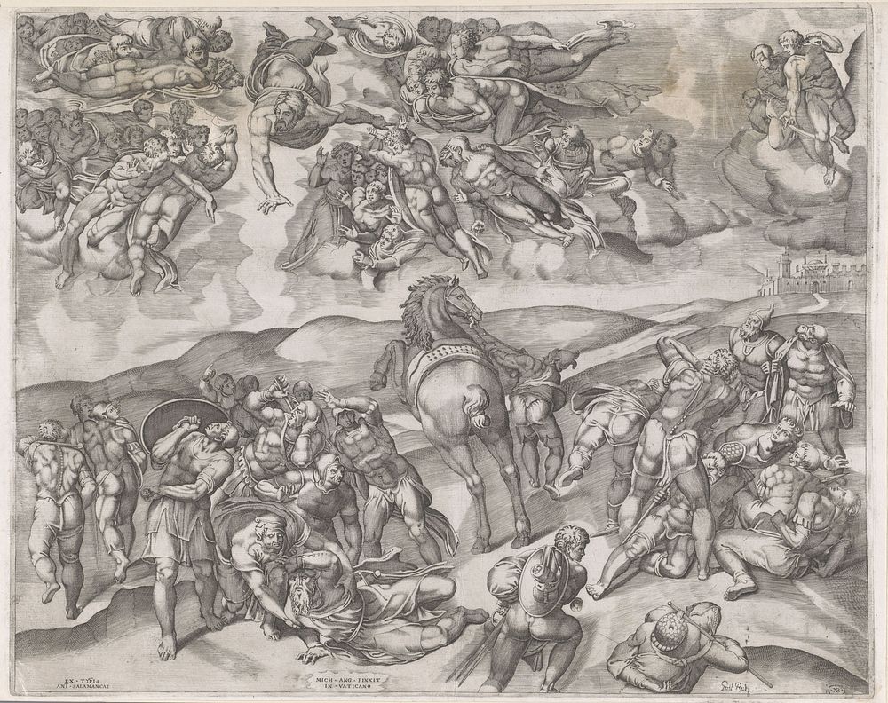 Bekering van Paulus (1525 - 1565) by Nicolas Beatrizet, Michelangelo and Antonio Salamanca