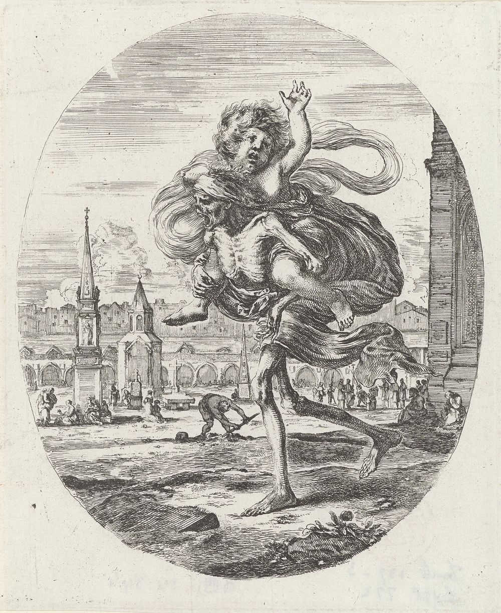 De Dood met kind op de rug (1620 - 1664) by Stefano della Bella