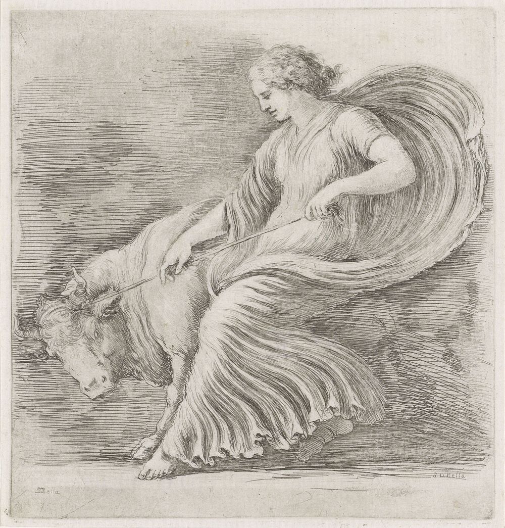 Vrouw die stier tracht te bedwingen (1620 - 1664) by Stefano della Bella