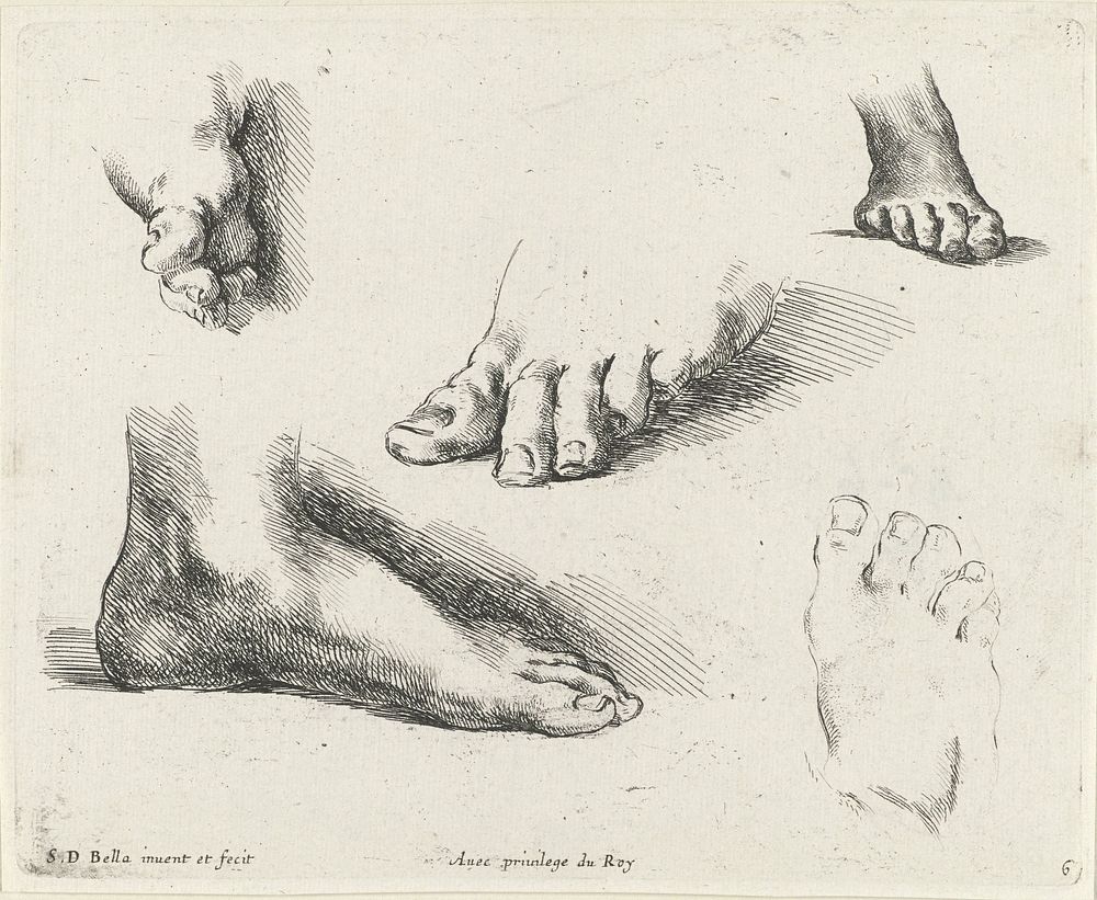 Vijf voeten (1620 - 1664) by Stefano della Bella, Stefano della Bella, Pierre Mariette II and Franse kroon