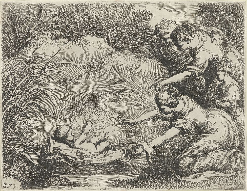 Mozes uit de Nijl gered (1642 - 1657) by Bartolomeo Biscaino and Daman