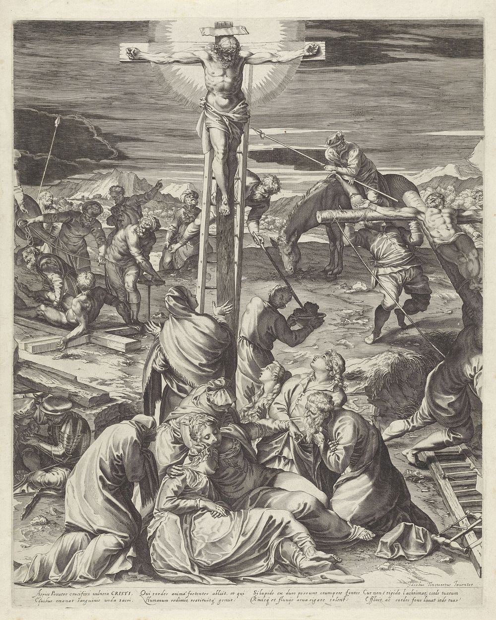 Kruisiging van Christus (middendeel) (in or after 1582) by Aegidius Sadeler II, Agostino Carracci, Jacopo Tintoretto and…