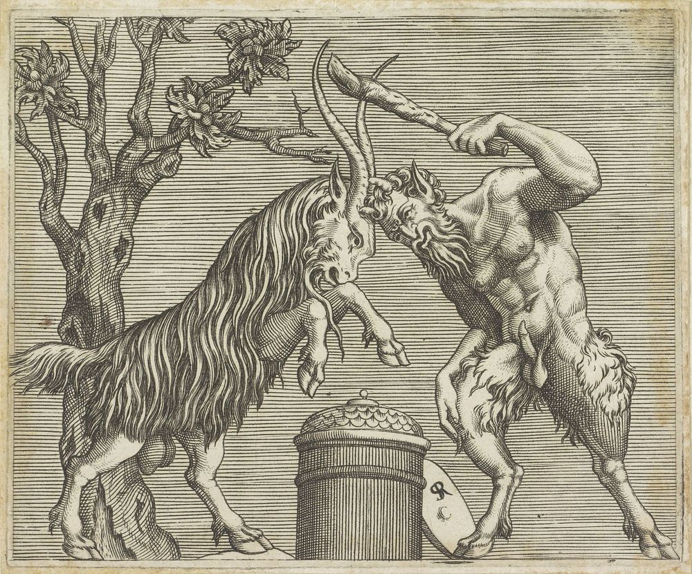 Sater en ram in gevecht (1498 - 1532) by Marco Dente, anonymous and Marco Dente