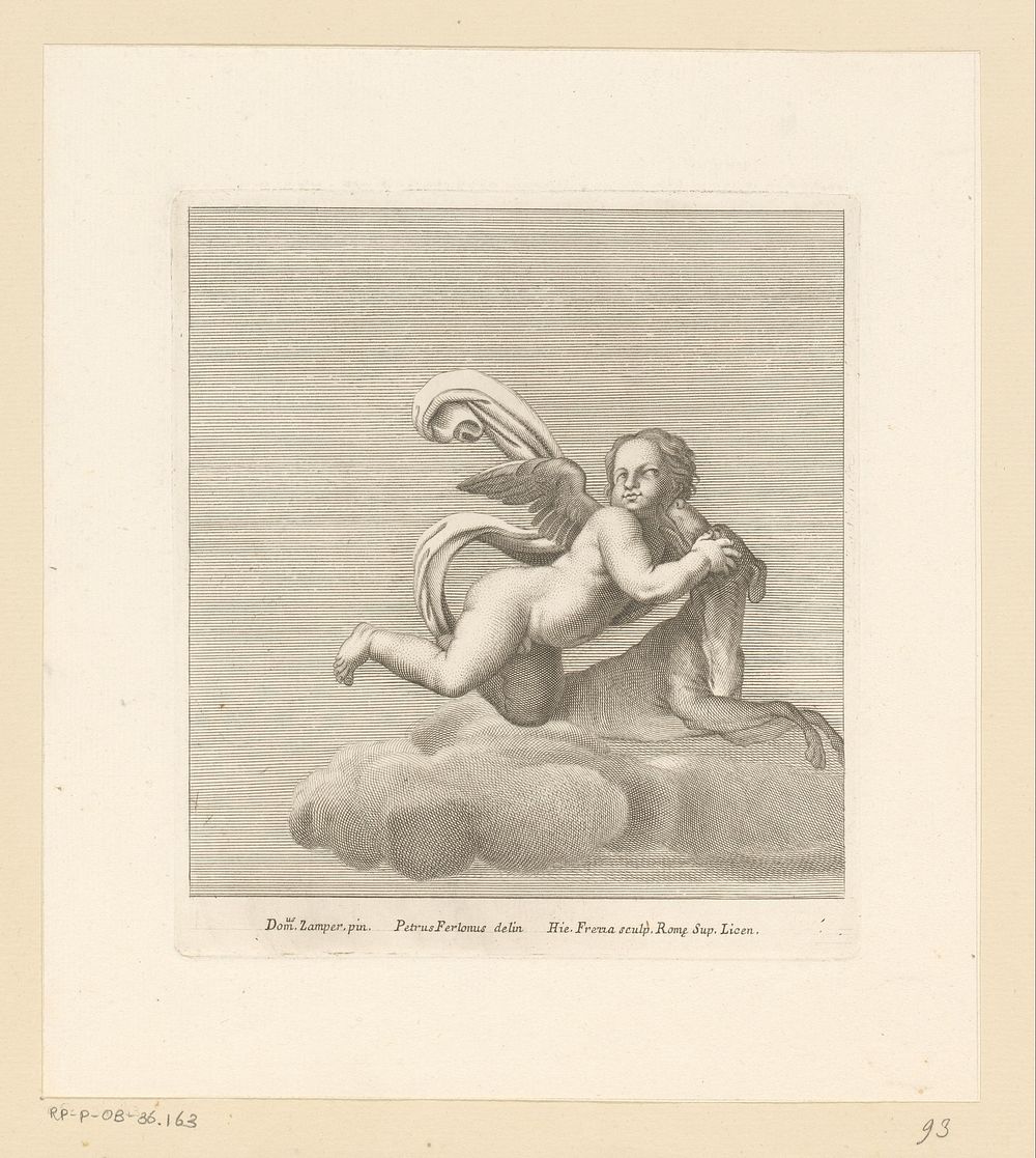 Putto met hond (1713) by Giovanni Girolamo Frezza, Petrus Ferlonus and Domenichino