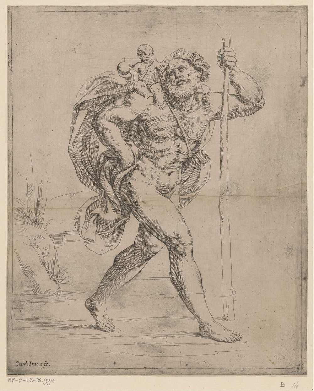De heilige Christoffel (1585 - 1642) by Guido Reni and Guido Reni