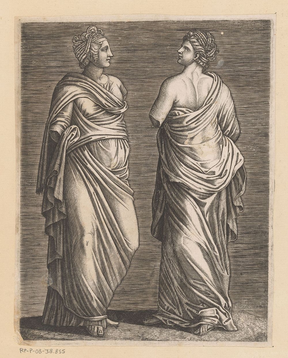 Twee sculpturen van vrouwen (1500 - 1599) by anonymous