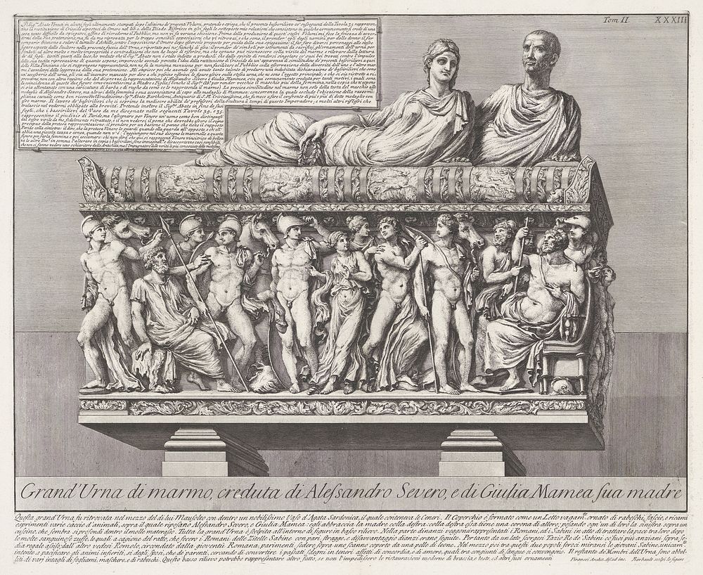 Sarcofaag van keizer Severus Alexander en zijn moeder Julia Avita Mamaea (c. 1756 - c. 1757) by Giovanni Battista Piranesi…