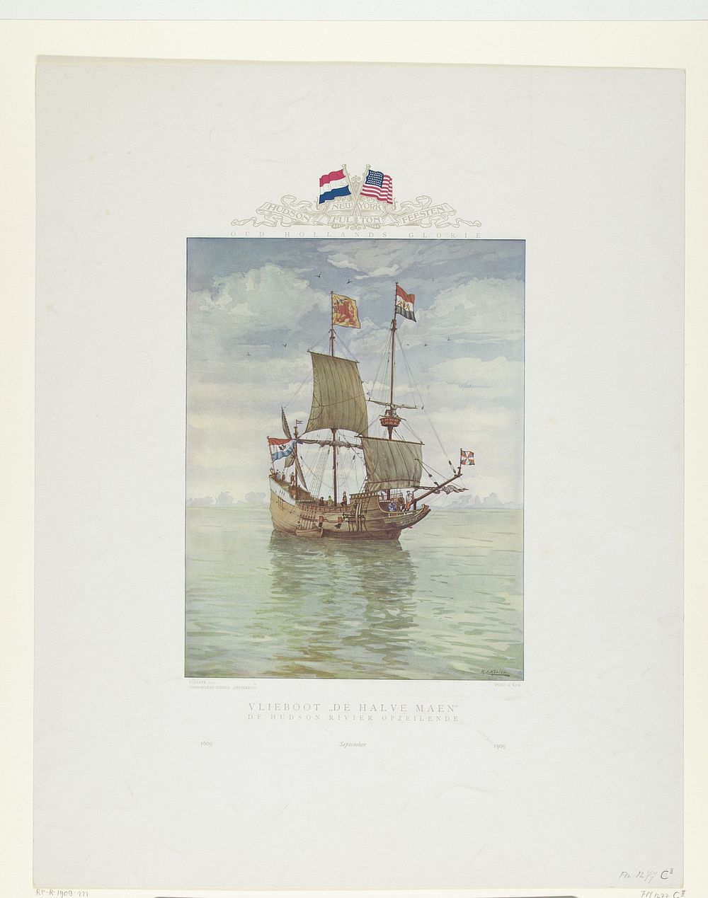 Het schip van Henry Hudson op de Hudson rivier, 1609 (1909) by H J Köhler, Adrianus Kok and Kunst en Handelsdrukkerij…
