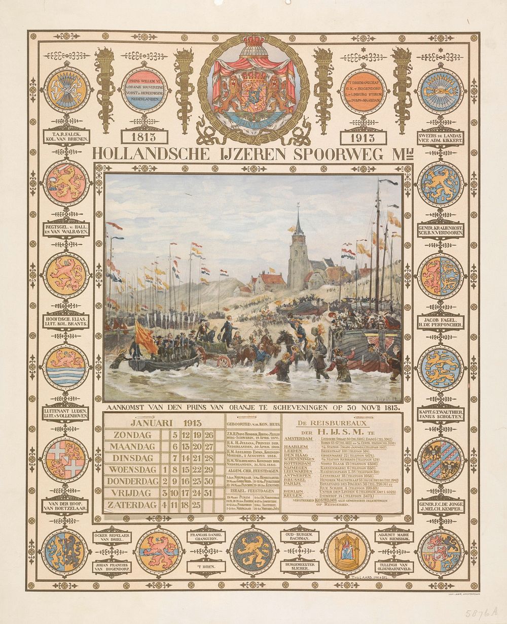 Kalender bij eeuwfeest aankomst van de prins van Oranje te Scheveningen, 1813-1913 (1912 - 1913) by Tiete van der Laars, Jan…